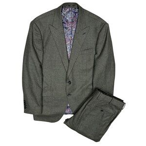 Green Textured Suit with Notched Lapels